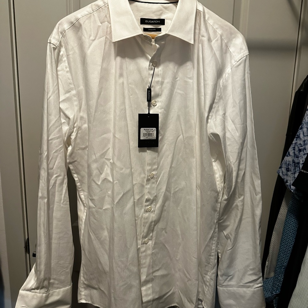 Bugatchi White Dress Shirt Elegant Long-Sleeve